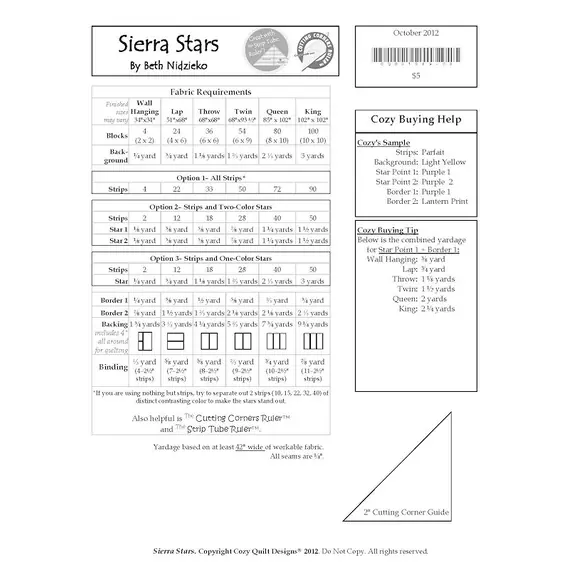Sierra Stars Pattern by Cozy Quilt Designs - List of Material Requirements