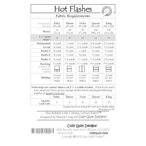 Hot Flashes Pattern by Cozy Quilt Designs Fabrics Required