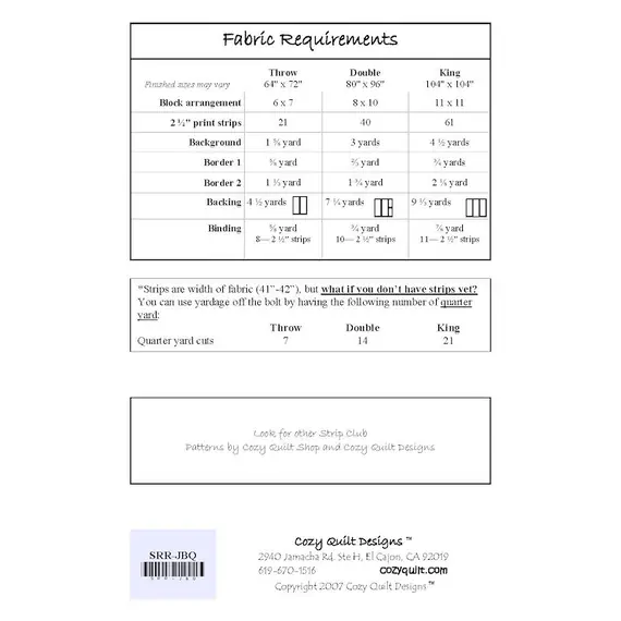 Jacks Be Quick Pattern by Cozy Quilt Designs Fabric Requirements