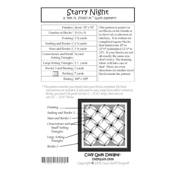 Starry Night Pattern Fabric Requirements by Cozy Quilt Designs
