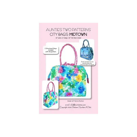 City Bag Midtown Pattern by Aunties Two AT651 - Image of Pattern Cover (2 Stays Included)