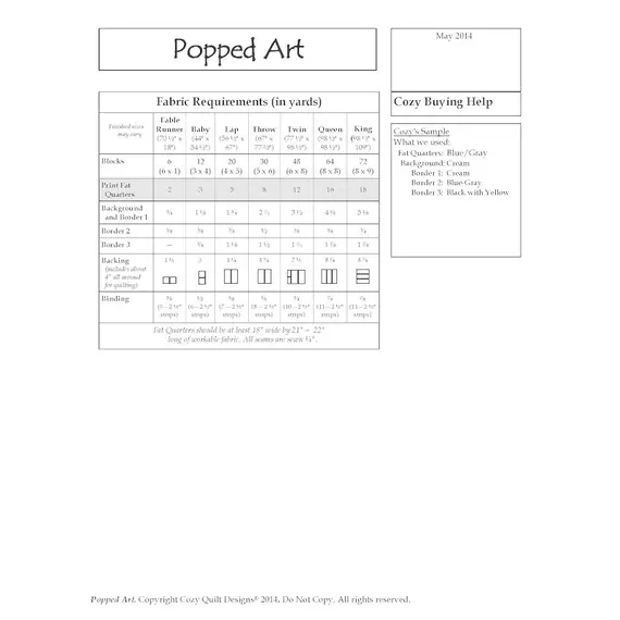 Popped Art Pattern by Cozy Quilt Designs - List of Materials Required