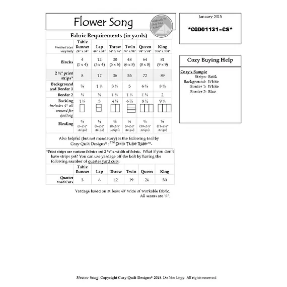 Flower Song Quilt Pattern by Cozy Quilt Designs