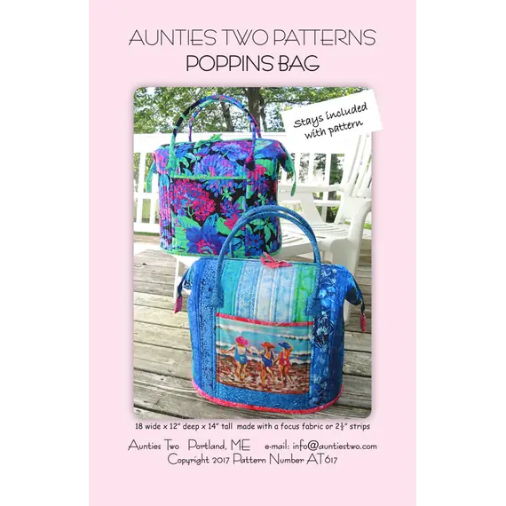 Poppins Bag Pattern by Aunties Two AT617 - Image of Pattern Cover, 2 Structural stays included