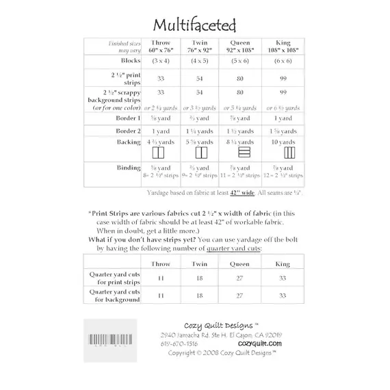 Multifaceted Pattern by Cozy Quilt Designs - List of required materials