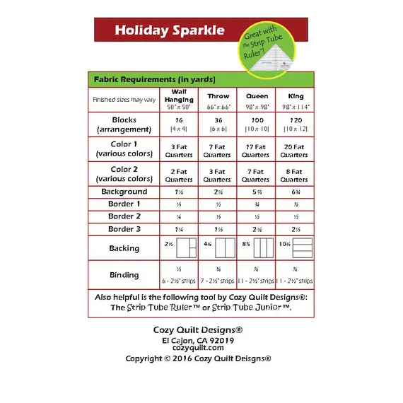 Holiday Sparkle Pattern Instructions by Cozy Quilt Designs