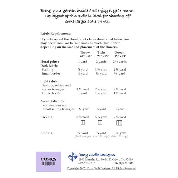 In Full Bloom Pattern Instructions by Cozy Quilt Designs