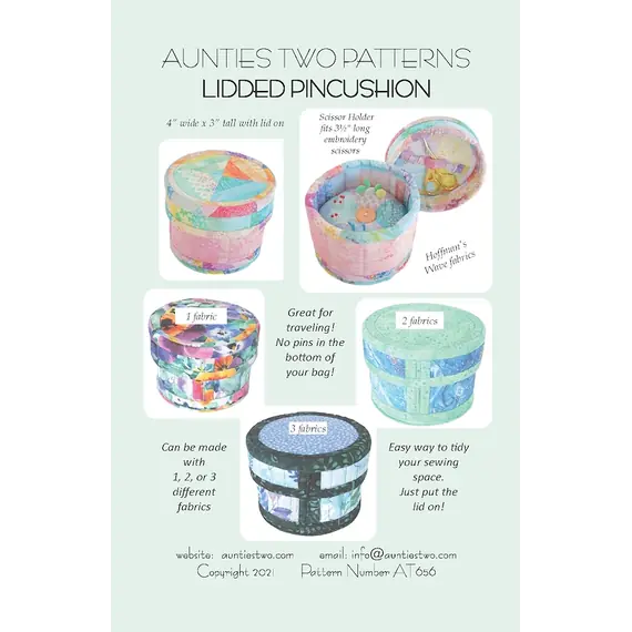 Lidded Pincushion Pattern AT656 by Aunties Two - Image of pattern cover