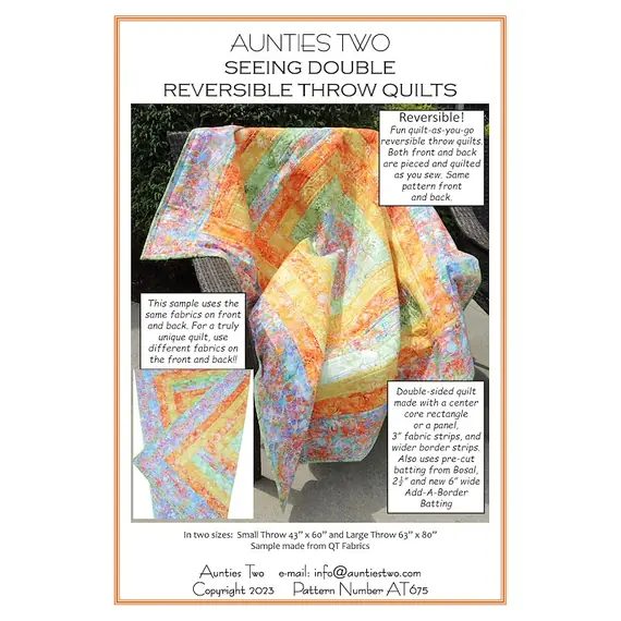 Seeing Double Reversible Throw Quilts Bag Pattern by Aunties Two - Image of Pattern Cover