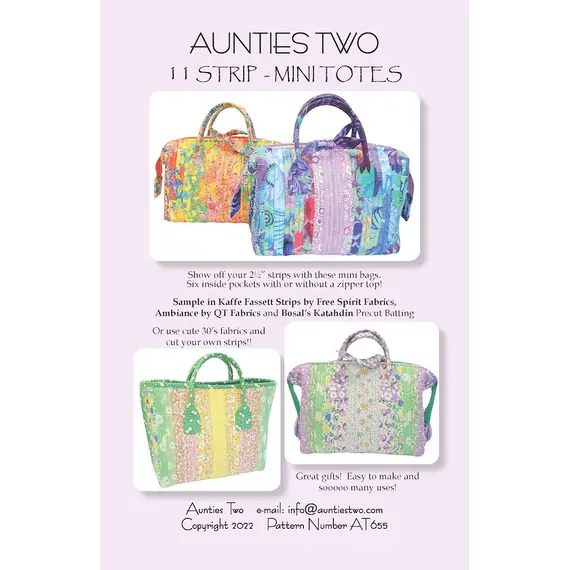 11 Strip Mini Tote Bag Pattern by Aunties Two