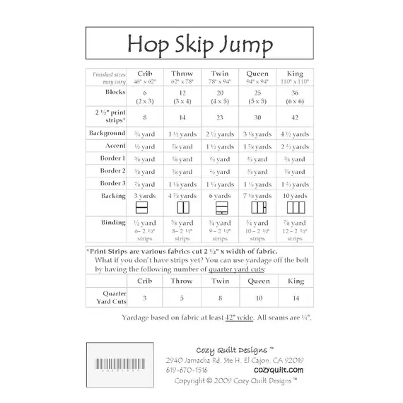 Hop Skip Jump Pattern by Cozy Quilt Designs Fabrics Required