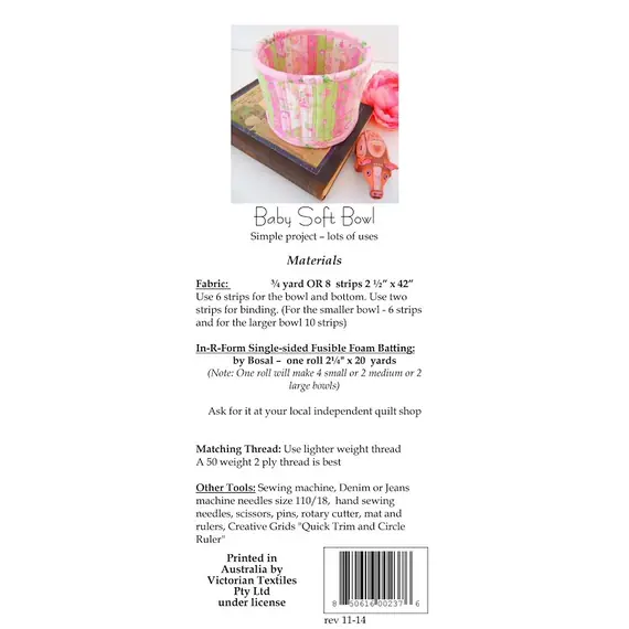 Baby Soft Bowl Bag Pattern by Aunties Two Materials Required