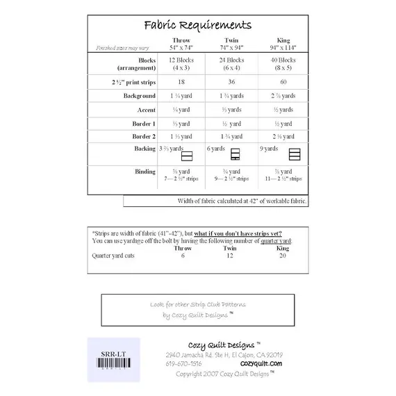 Long Tall Pattern by Cozy Quilt Designs - Requirements