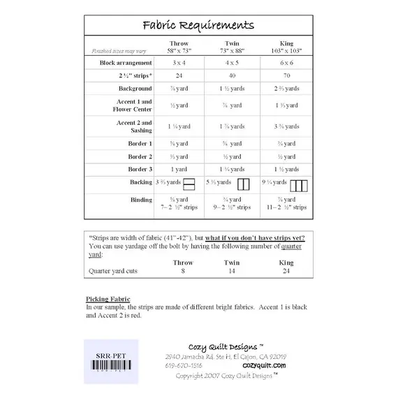 Petal Pop Pattern by Cozy Quilt Designs - List of Material Requirements