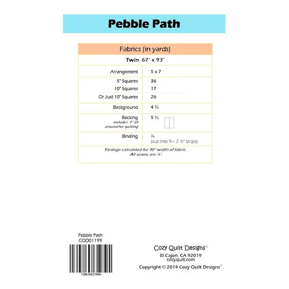 Pebble Path Pattern by Cozy Quilt Design - Material Requirements