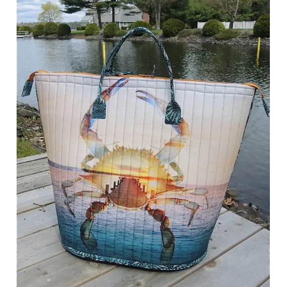Happy Hauler Bag Pattern AT640 by Aunties Two - Completed bag featuring a crab