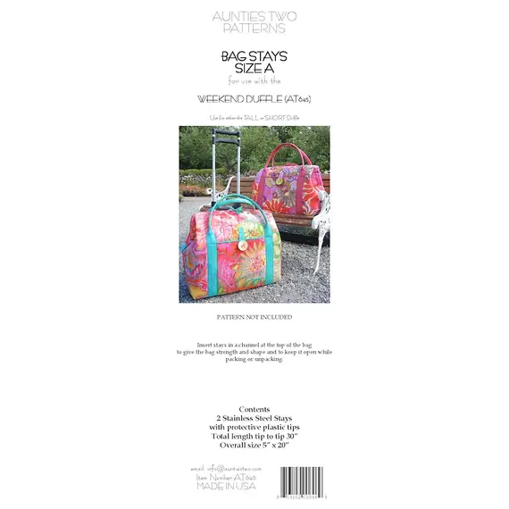 Bag Stays Size A (30in) AT646 by Aunties Two - Image of cover and stays shown in weekend duffle AT646 Pattern not included)
