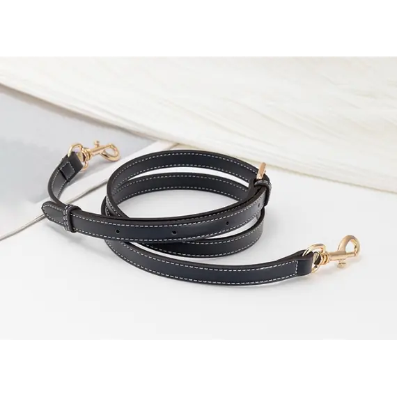 Leather Bag Handle Single Strap with Gold Buckle and Clips 95cm to 120 cms Multiple Colours Available - Black