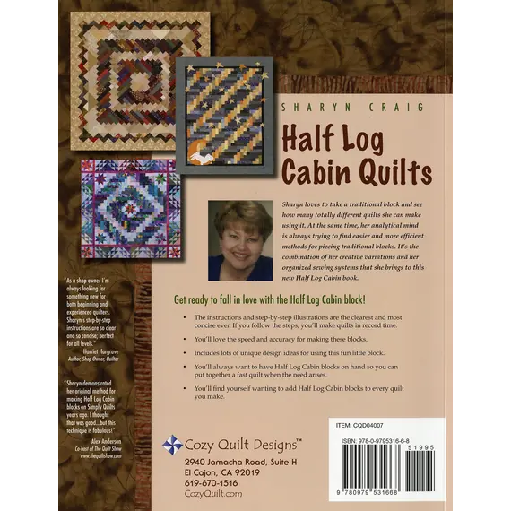 Half Log Cabin Pattern Book by Cozy Quilt Designs - Back Cover