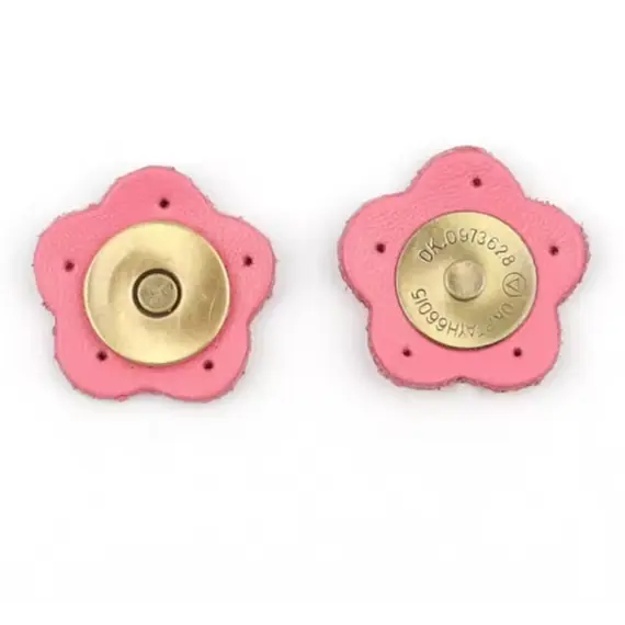 Genuine Leather Flower Magnetic Clasps x 1 Set - Pink