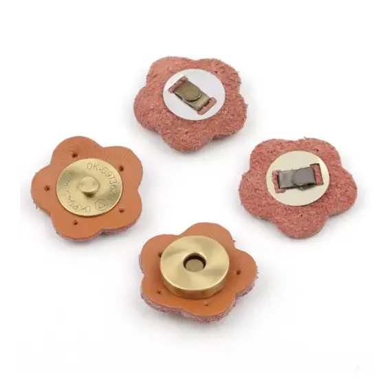 Genuine Leather Flower Magnetic Clasps x 1 Set - Front and Back