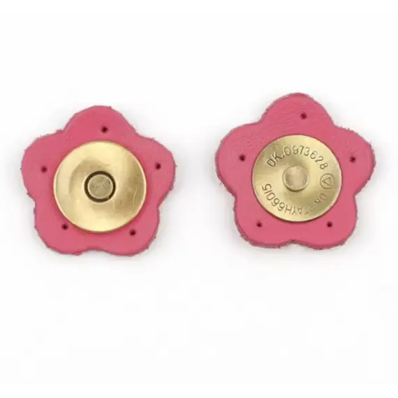 Genuine Leather Flower Magnetic Clasps x 1 Set - Rose Red
