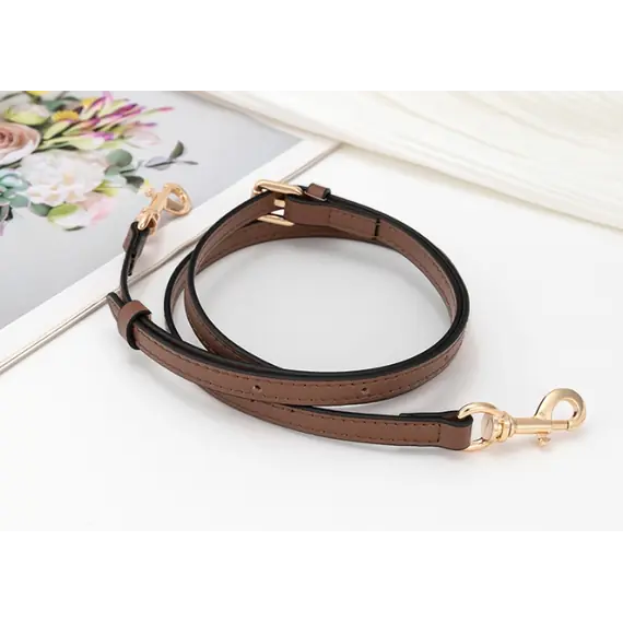 Leather Bag Handle Single Strap with Gold Buckle and Clips 95cm to 120 cms Multiple Colours Available - Brown