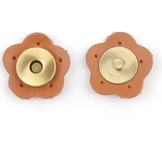 Genuine Leather Flower Magnetic Clasps x 1 Set - Tan