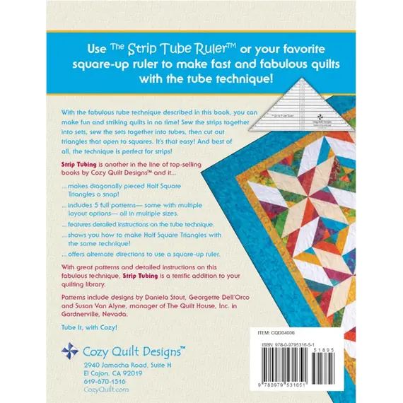 Strip Tubing Quilt Book by Cozy Quilt Designs - Back Cover