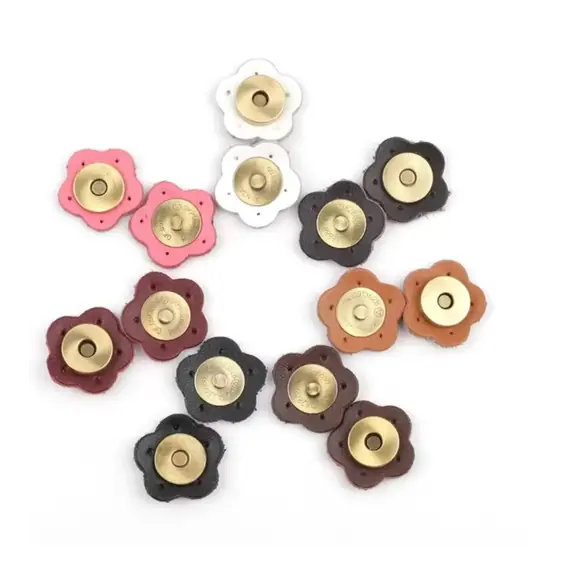 Genuine Leather Flower Magnetic Clasps x 1 Set - Multiple Colours