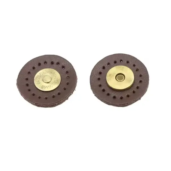 Genuine Leather Round Magnetic Clasps x 1 Set Multiple Colours Available - Coffee