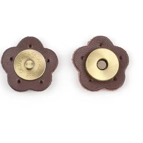 Genuine Leather Flower Magnetic Clasps x 1 Set - Light Coffee