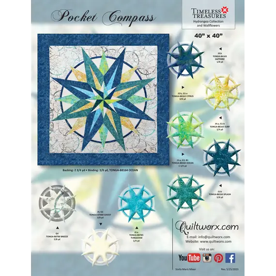 Pocket Compass Quilt Pattern by Judy Niemeyer - Image of Fabric colourway and requirements