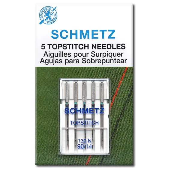 Schmetz 90/14 TOPSTITCH Sewing Machine Needle - 5 Needle Packet -  Needles Sized 90/14 are for Medium Weight Fabrics like Quilting Fabrics, Cotton, Velvet, Fine Corduroy, Linen, Muslin, light wool
