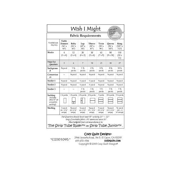 Wish I Might Pattern by Cozy Quilt Designs - List of Material Requirements