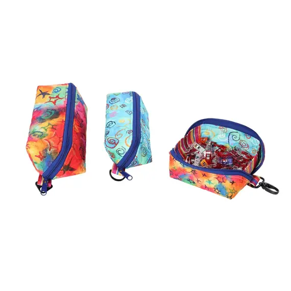 By Annie Drop Zone Zippered Tray Trio Pattern - Completed trays one with zipper open