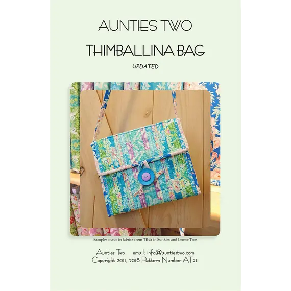 Thimballina Bag Pattern AT211by Aunties Two - Image of pattern cover