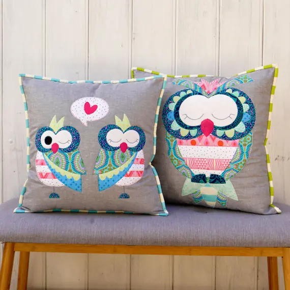 Night Owls Applique Cushion Pattern by Claire Turpin - Both Cushions