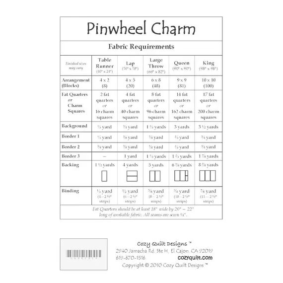 Pinwheel Charm Pattern by Cozy Quilt Designs - Material Requirements