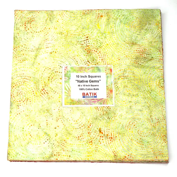 Native Gems 40 x 10" Fabric Squares AKA Layer Cake 
by Batiks Australia precut fabric squares ready for dispatch