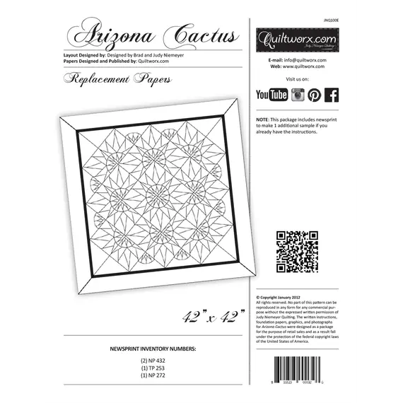 Arizona Cactus Quilt Pattern Replacement Papers Only by Judy Niemeyer - Image of Replacement Pattern Papers package