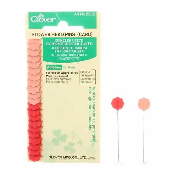 Flower Head Pins x 20 #2505 by Clover - SEE VIDEO - Shown in Clover Packaging with 2 x individual pins beside packet