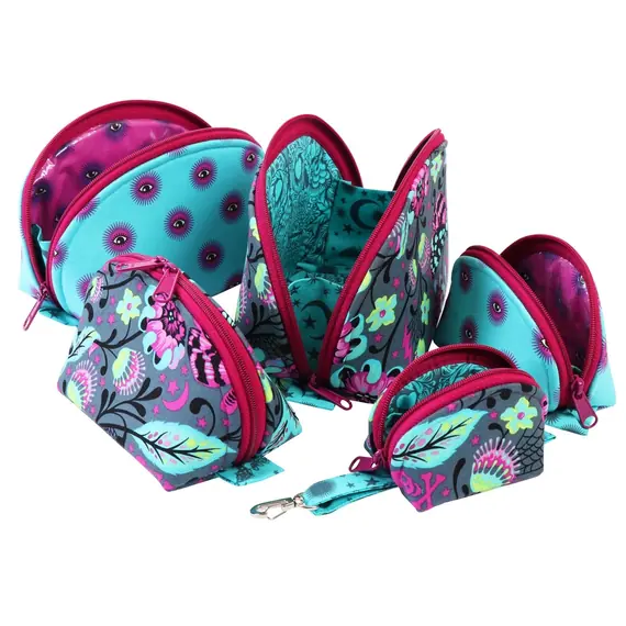 By Annie Clam Up Zippered Pouches Pattern - Completed Pouches Zippers open