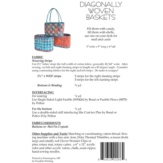 Diagonally Woven Baskets Bag Pattern AT286 by Aunties Two - Pattern Requirements