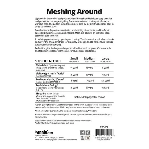 ​By Annie Meshing Around Bag Pattern - Supplies Required