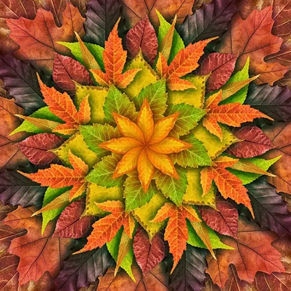 Autumn Dream Big Leaf Hoffman Quilt Panel 43 x 43 Inches Digital Print - HR4617-066