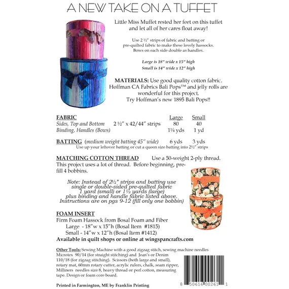 Tuffet Bag Pattern by Aunties Two AT261 - Materials List