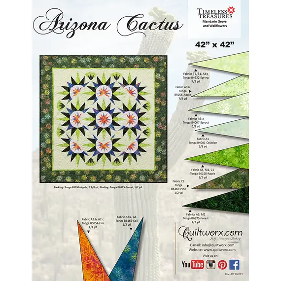 Arizona Cactus Quilt Pattern by Judy Niemeyer - Fabric Requirements in the original Colourway
