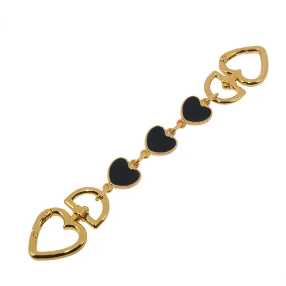 Heart Bag Handle Extenders Black Hearts and Gold Colour Metal 17cm Long