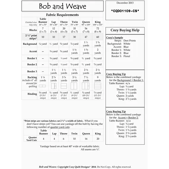 Bob and Weave Pattern by Cozy Quilt Designs - See Video